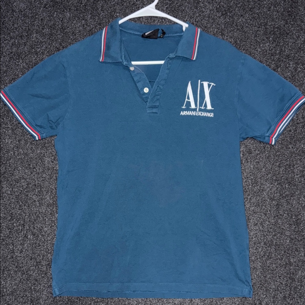 Armani Exchange Blue Polo with Red and White Trim